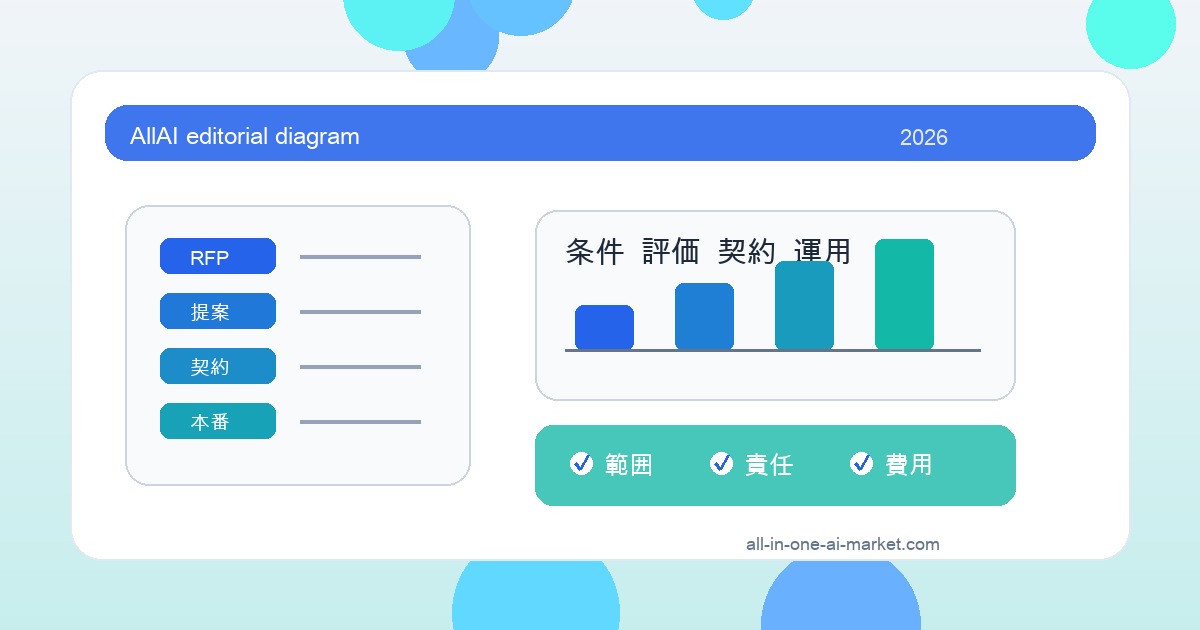 AI開発 PoC 終了基準に関連するRFP、評価、契約、運用条件を整理したAI開発発注図解