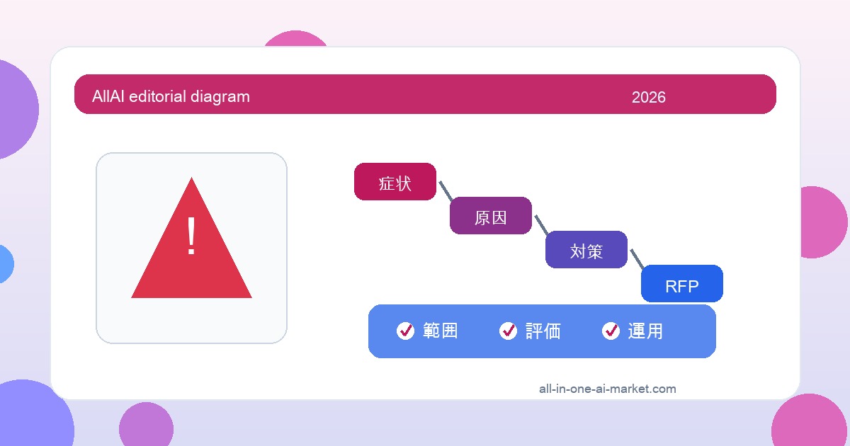 AI開発 要件認識ずれ 失敗事例に関連する症状、原因、対策、RFP反映を整理したAI開発失敗事例図解