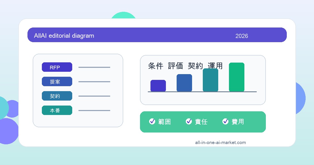 AI開発 RFP リスク登録簿 テンプレートに関連するRFP、評価、契約、運用条件を整理したAI開発発注図解
