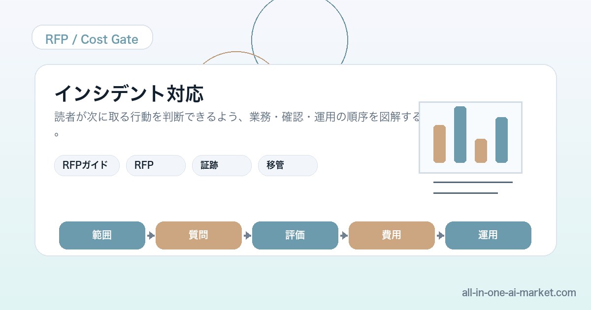 インシデント対応について範囲、質問、評価、費用、運用を確認するAI開発RFP図解