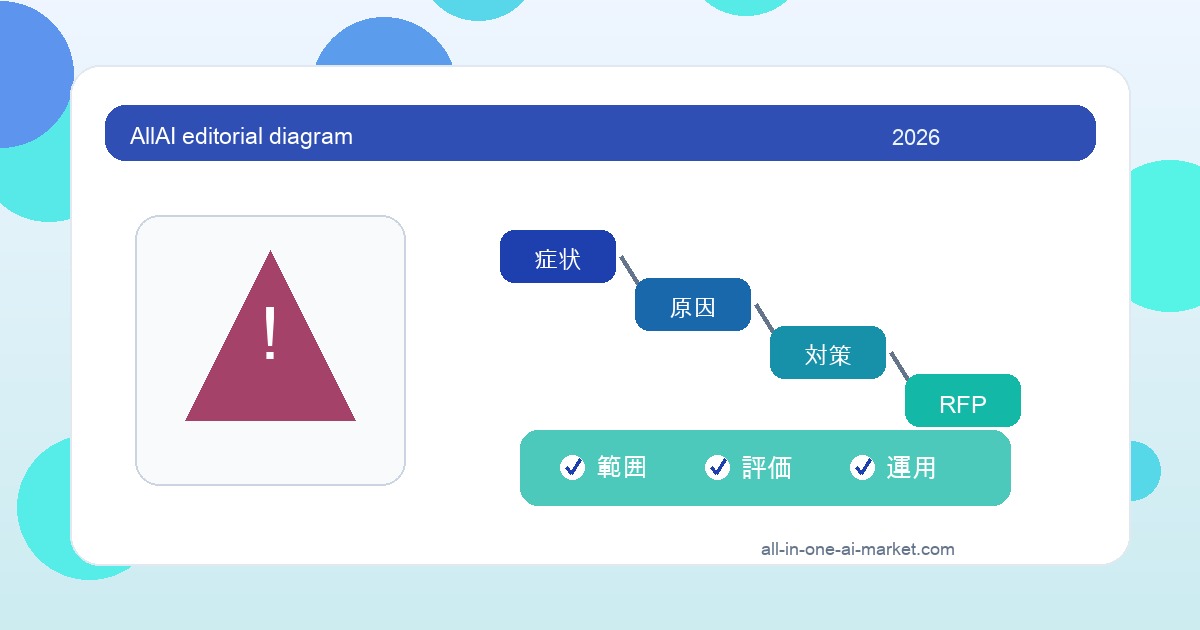 AI開発 セキュリティレビュー 失敗事例に関連する症状、原因、対策、RFP反映を整理したAI開発失敗事例図解